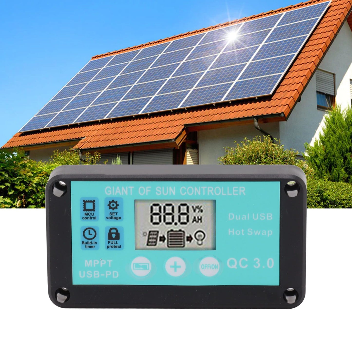 Solar Charge Controller Dual USB Output Fast Charging Solar Panel Regulator 12V/24V for Household Industry 30A V1294-YM0521-3114230012212