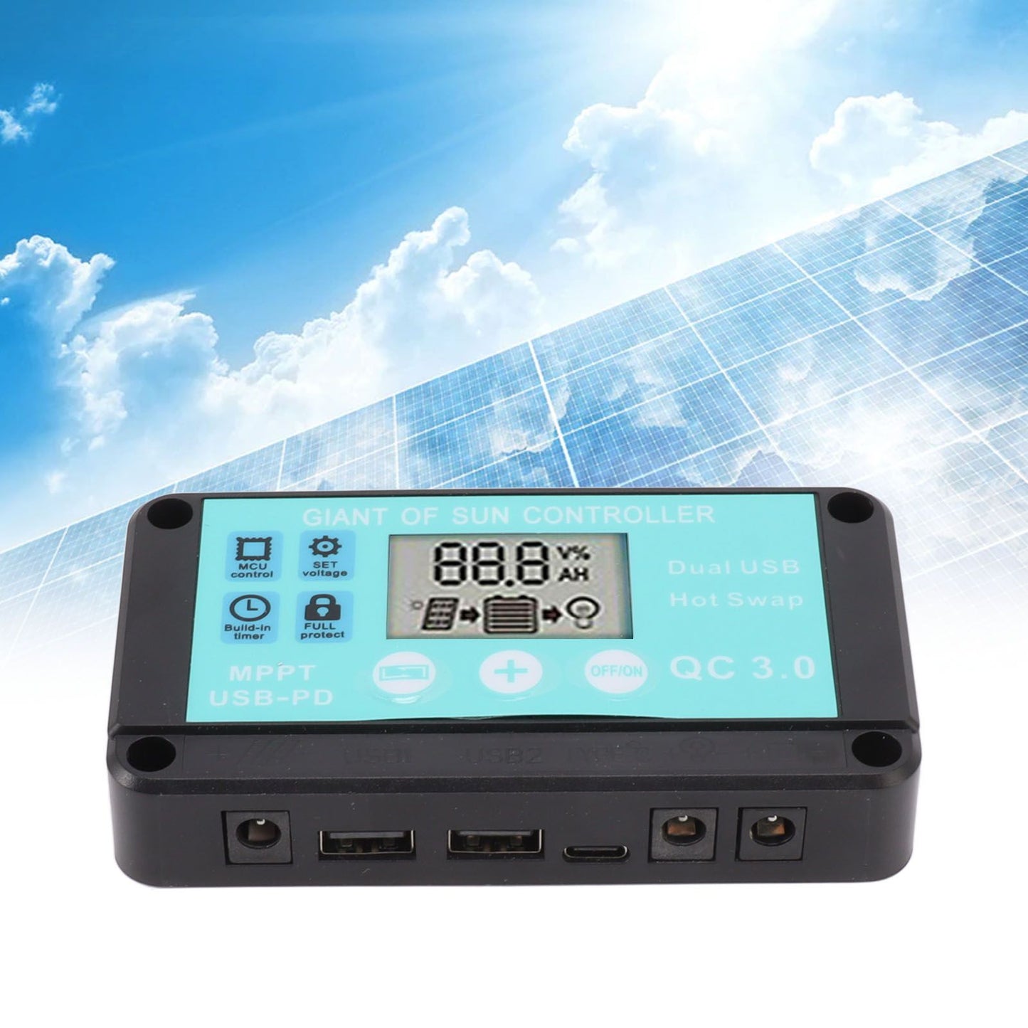 Solar Charge Controller Dual USB Output Fast Charging Solar Panel Regulator 12V/24V for Household Industry 50A V1294-YM0521-3114230012213