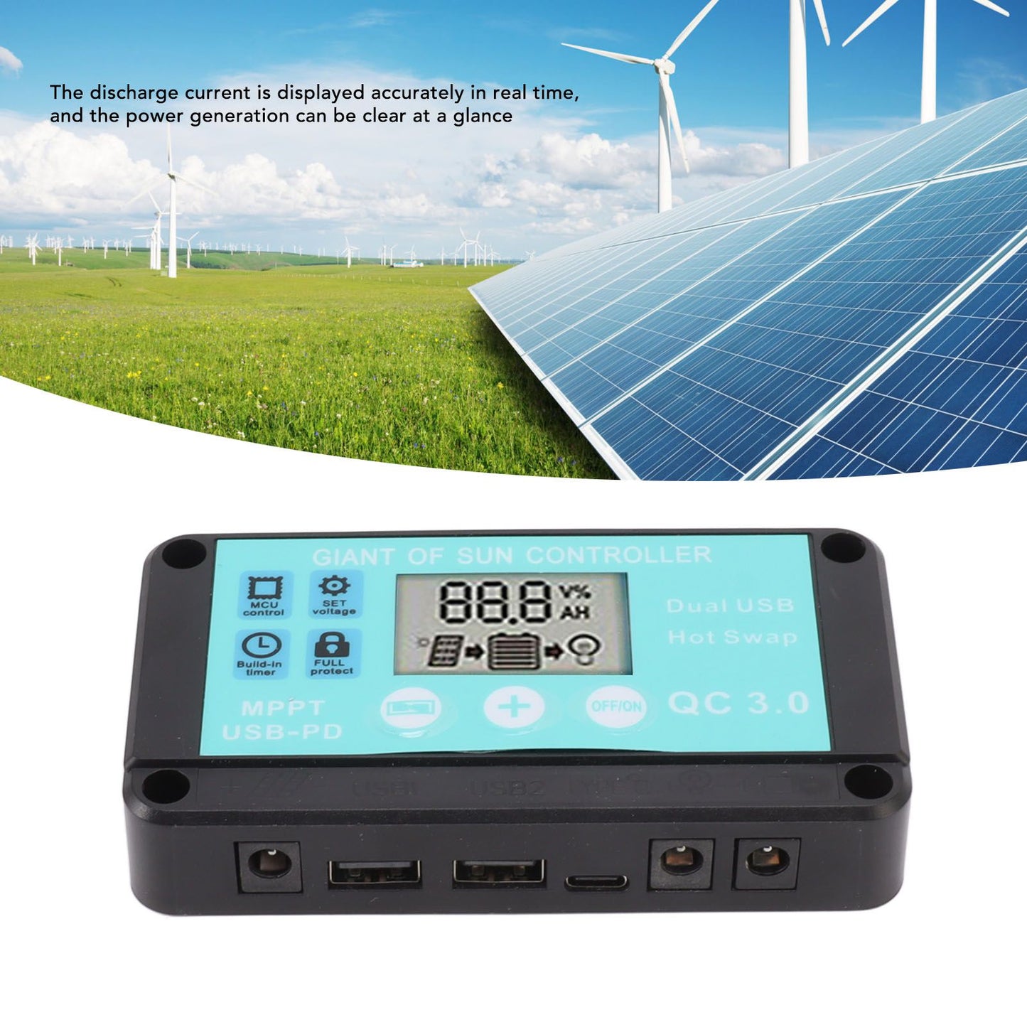 Solar Charge Controller Dual USB Output Fast Charging Solar Panel Regulator 12V/24V for Household Industry 50A V1294-YM0521-3114230012213