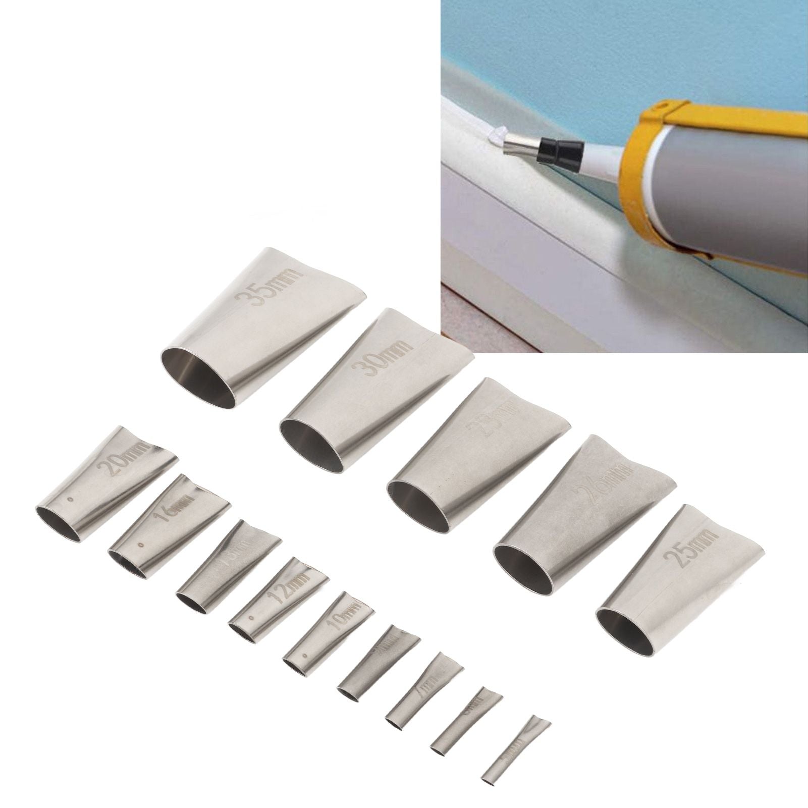14pcs Caulking Nozzle Applicator 45 Degree Professional Stainless Steel Caulking Finisher Kit for Bathrooms V1294-YM0521-3114230012311