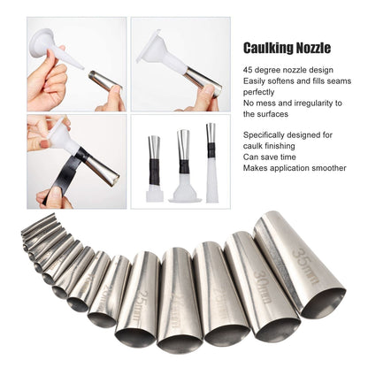 14pcs Caulking Nozzle Applicator 45 Degree Professional Stainless Steel Caulking Finisher Kit for Bathrooms V1294-YM0521-3114230012311