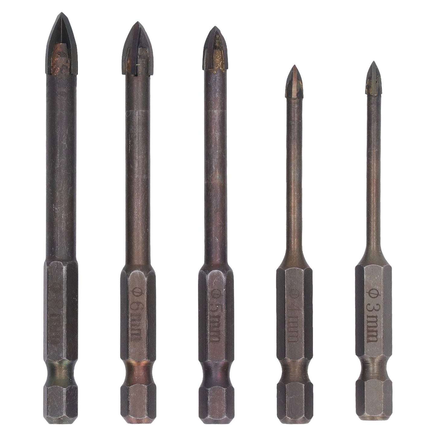 Drill Bit Set Unique Cross Design Cemented Carbide Hex Power Bits for Glass Ceramic Glass Tile Full Tile V1294-YM0521-3114230012611