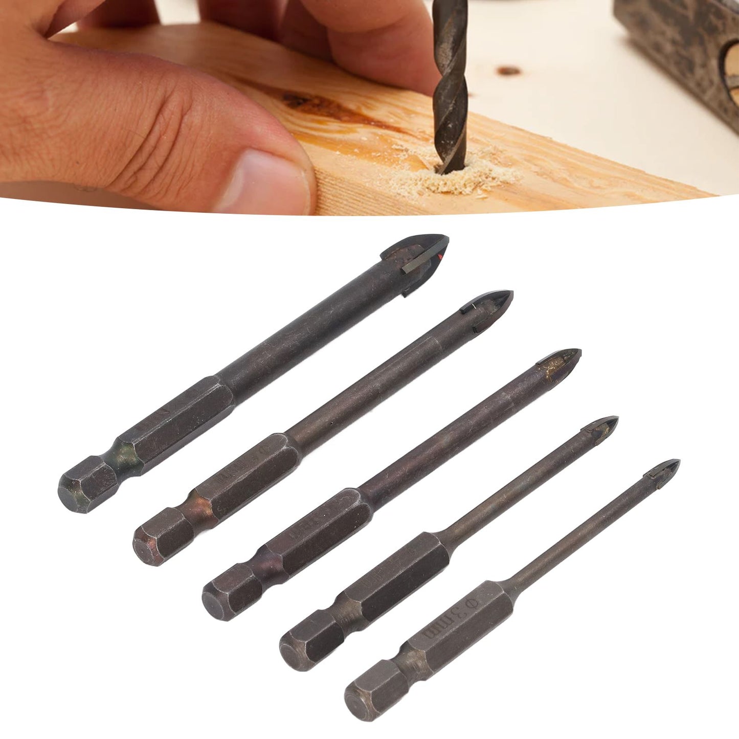 Drill Bit Set Unique Cross Design Cemented Carbide Hex Power Bits for Glass Ceramic Glass Tile Full Tile V1294-YM0521-3114230012611