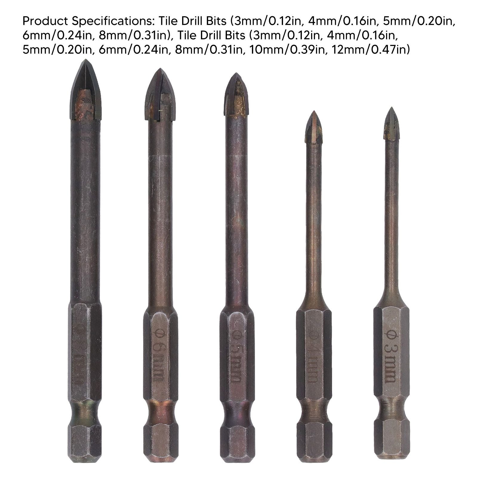 Drill Bit Set Unique Cross Design Cemented Carbide Hex Power Bits for Glass Ceramic Glass Tile Full Tile V1294-YM0521-3114230012611