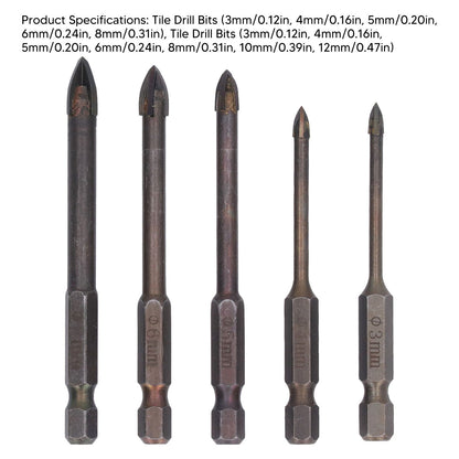 Drill Bit Set Unique Cross Design Cemented Carbide Hex Power Bits for Glass Ceramic Glass Tile Full Tile V1294-YM0521-3114230012611