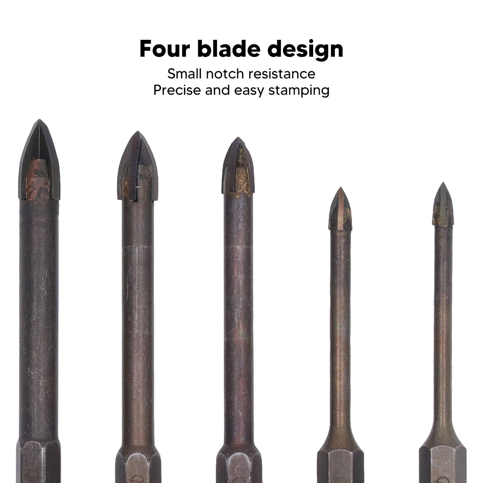 Drill Bit Set Unique Cross Design Cemented Carbide Hex Power Bits for Glass Ceramic Glass Tile Full Tile V1294-YM0521-3114230012611