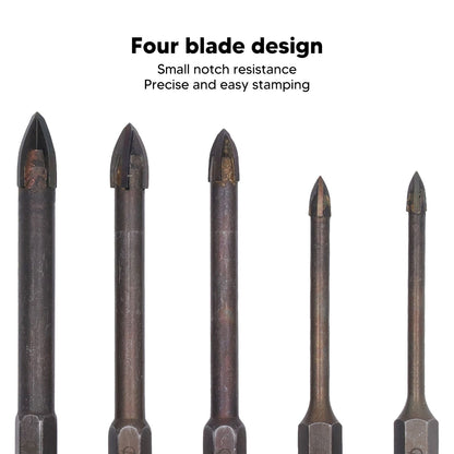 Drill Bit Set Unique Cross Design Cemented Carbide Hex Power Bits for Glass Ceramic Glass Tile Full Tile V1294-YM0521-3114230012611
