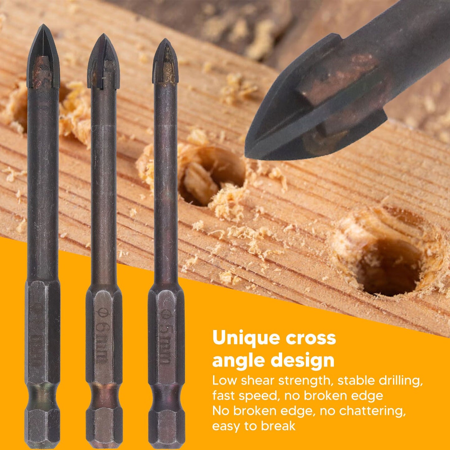 Drill Bit Set Unique Cross Design Cemented Carbide Hex Power Bits for Glass Ceramic Glass Tile Full Tile V1294-YM0521-3114230012611