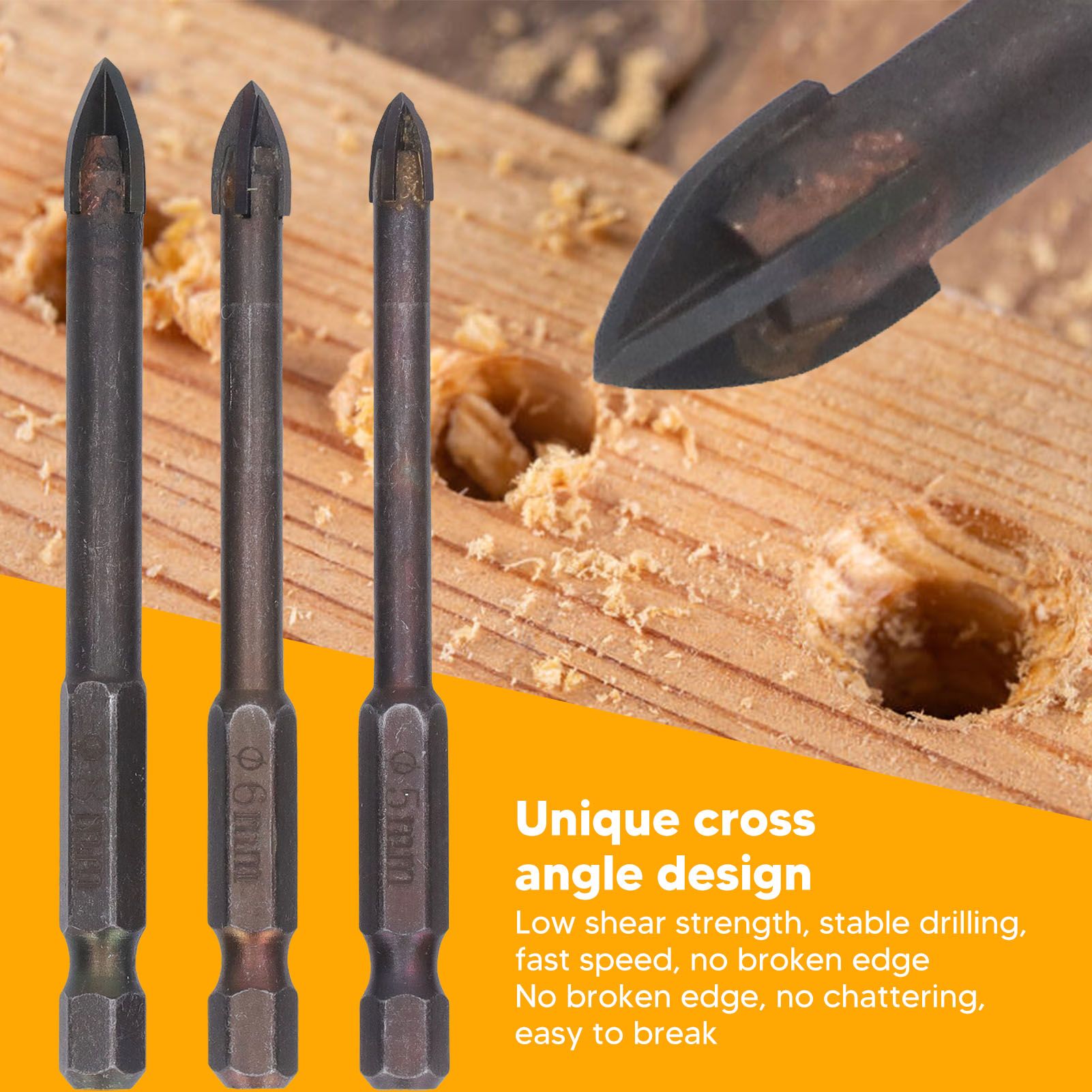 Drill Bit Set Unique Cross Design Cemented Carbide Hex Power Bits for Glass Ceramic Glass Tile Full Tile V1294-YM0521-3114230012611