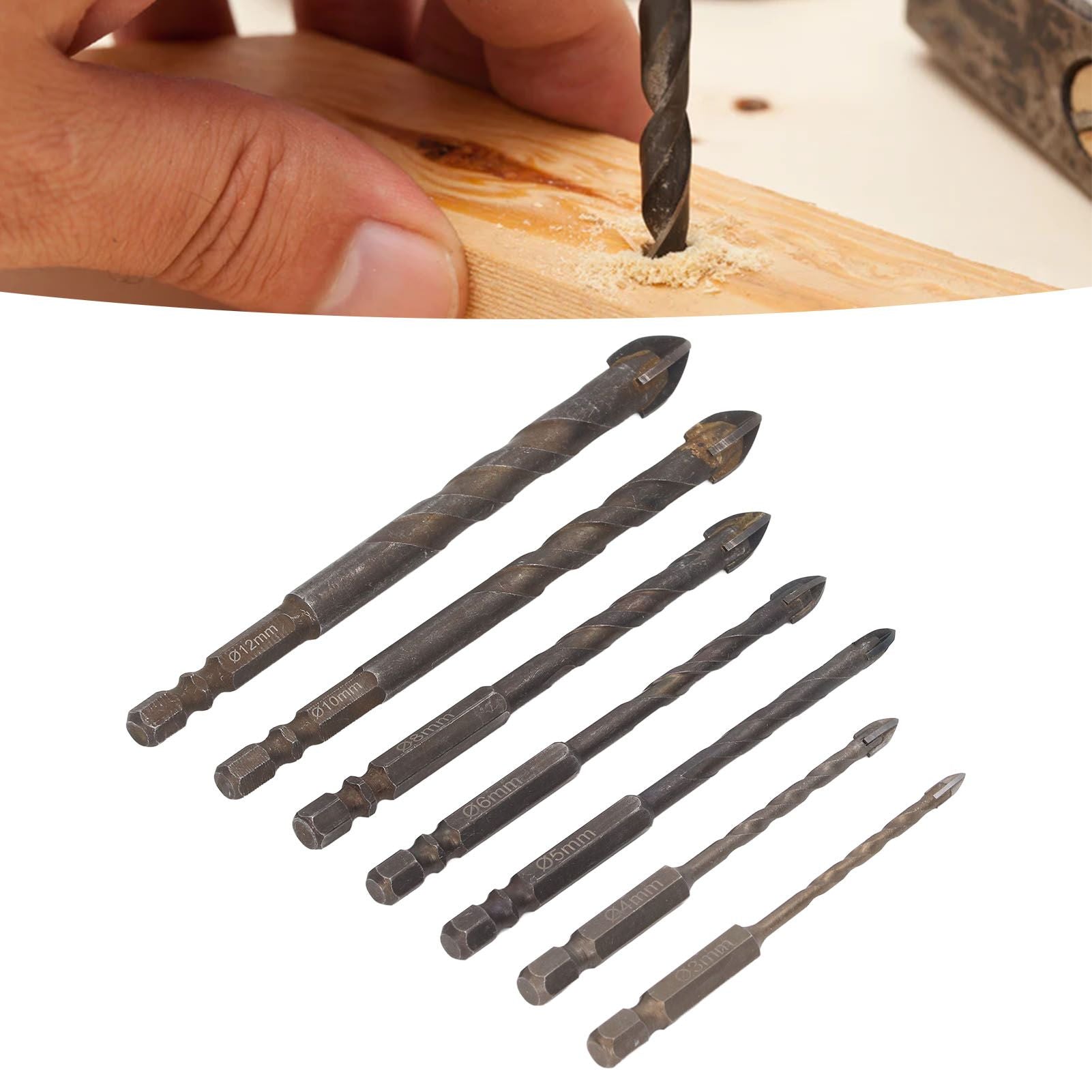 Drill Bit Set Unique Cross Design Cemented Carbide Hex Power Bits for Glass Ceramic Glass Tile Full Tile V1294-YM0521-3114230012612