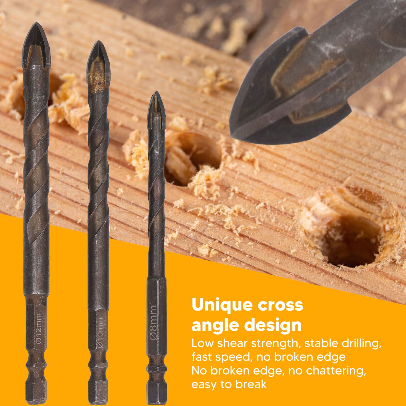 Drill Bit Set Unique Cross Design Cemented Carbide Hex Power Bits for Glass Ceramic Glass Tile Full Tile V1294-YM0521-3114230012612