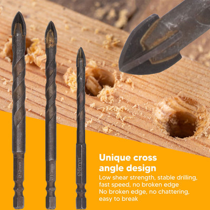 Drill Bit Set Unique Cross Design Cemented Carbide Hex Power Bits for Glass Ceramic Glass Tile Full Tile V1294-YM0521-3114230012612