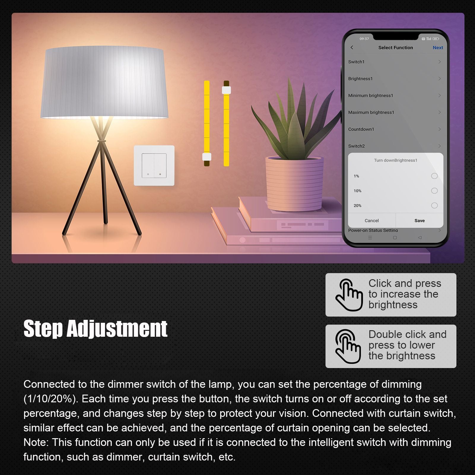 Smart Light Switch for Zigbee 2 Gang Timing Dimming Reverse Dual Control Smart Switch Panel AC100-240V White V1294-YM0521-3114230019511