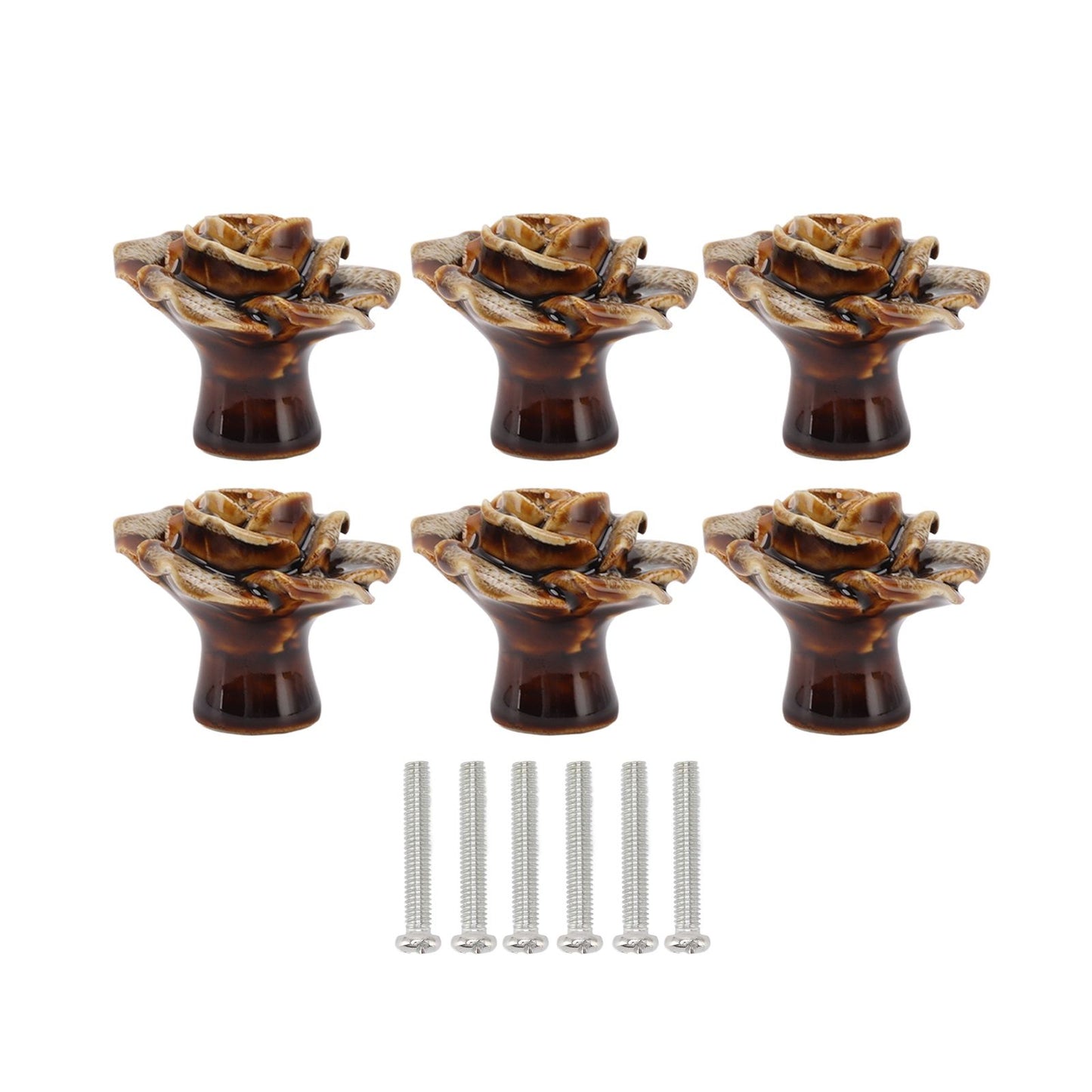 6Pcs Cabinet Knob Rose Flower Shape Delicate Ceramic Knob for Dresser Drawer Leopard White V1294-YM0521-3114230023811