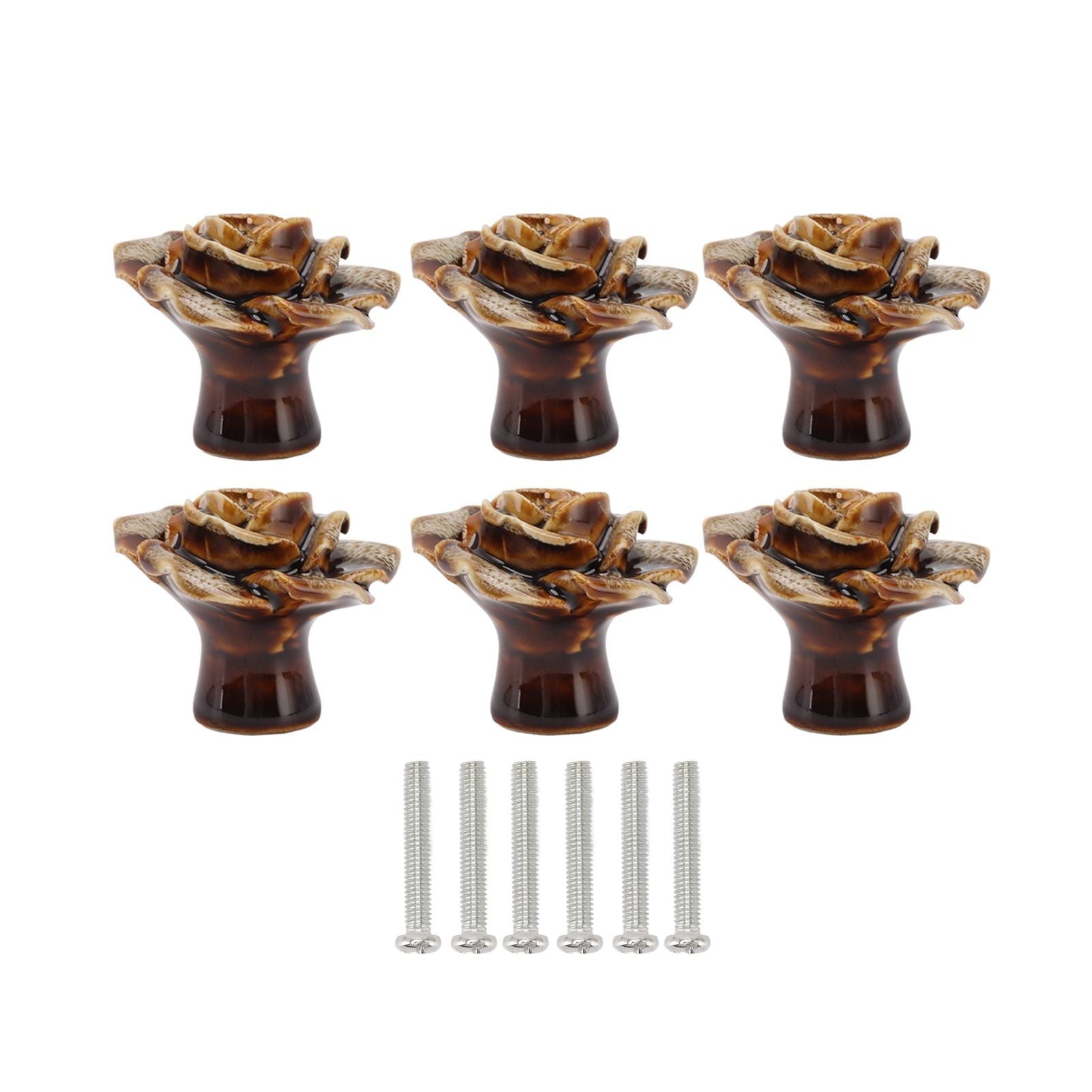 6Pcs Cabinet Knob Rose Flower Shape Delicate Ceramic Knob for Dresser Drawer Leopard White V1294-YM0521-3114230023811
