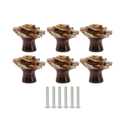 6Pcs Cabinet Knob Rose Flower Shape Delicate Ceramic Knob for Dresser Drawer Leopard White V1294-YM0521-3114230023811