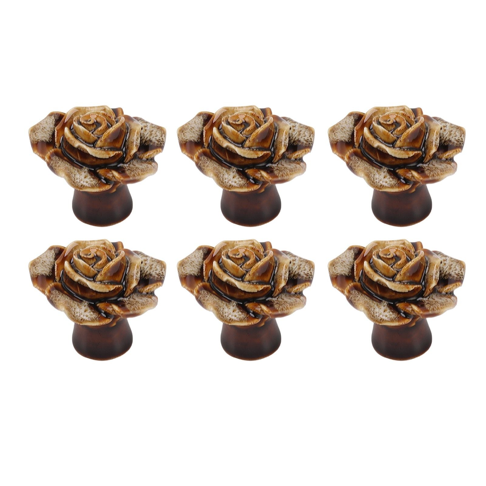 6Pcs Cabinet Knob Rose Flower Shape Delicate Ceramic Knob for Dresser Drawer Leopard White V1294-YM0521-3114230023811