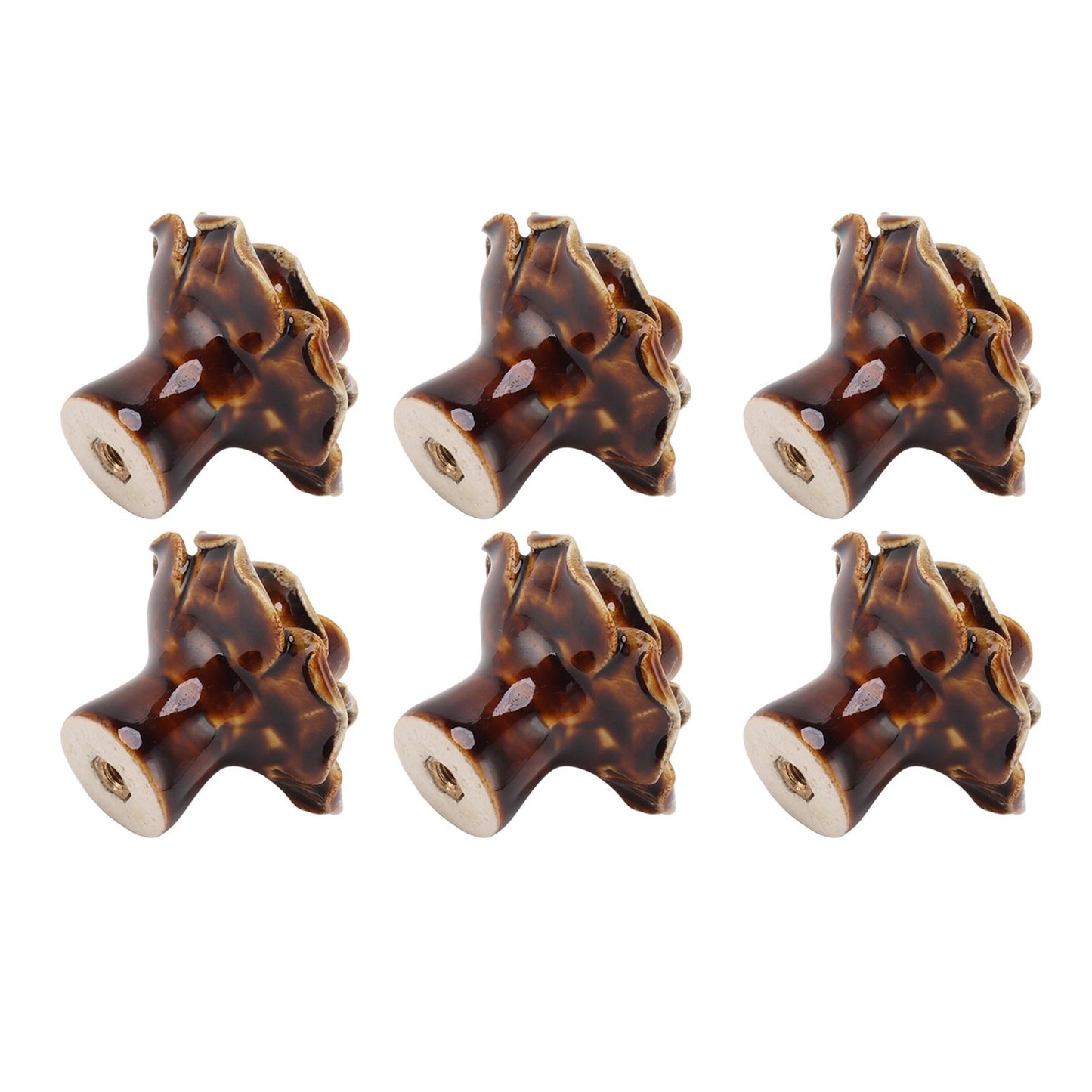 6Pcs Cabinet Knob Rose Flower Shape Delicate Ceramic Knob for Dresser Drawer Leopard White V1294-YM0521-3114230023811