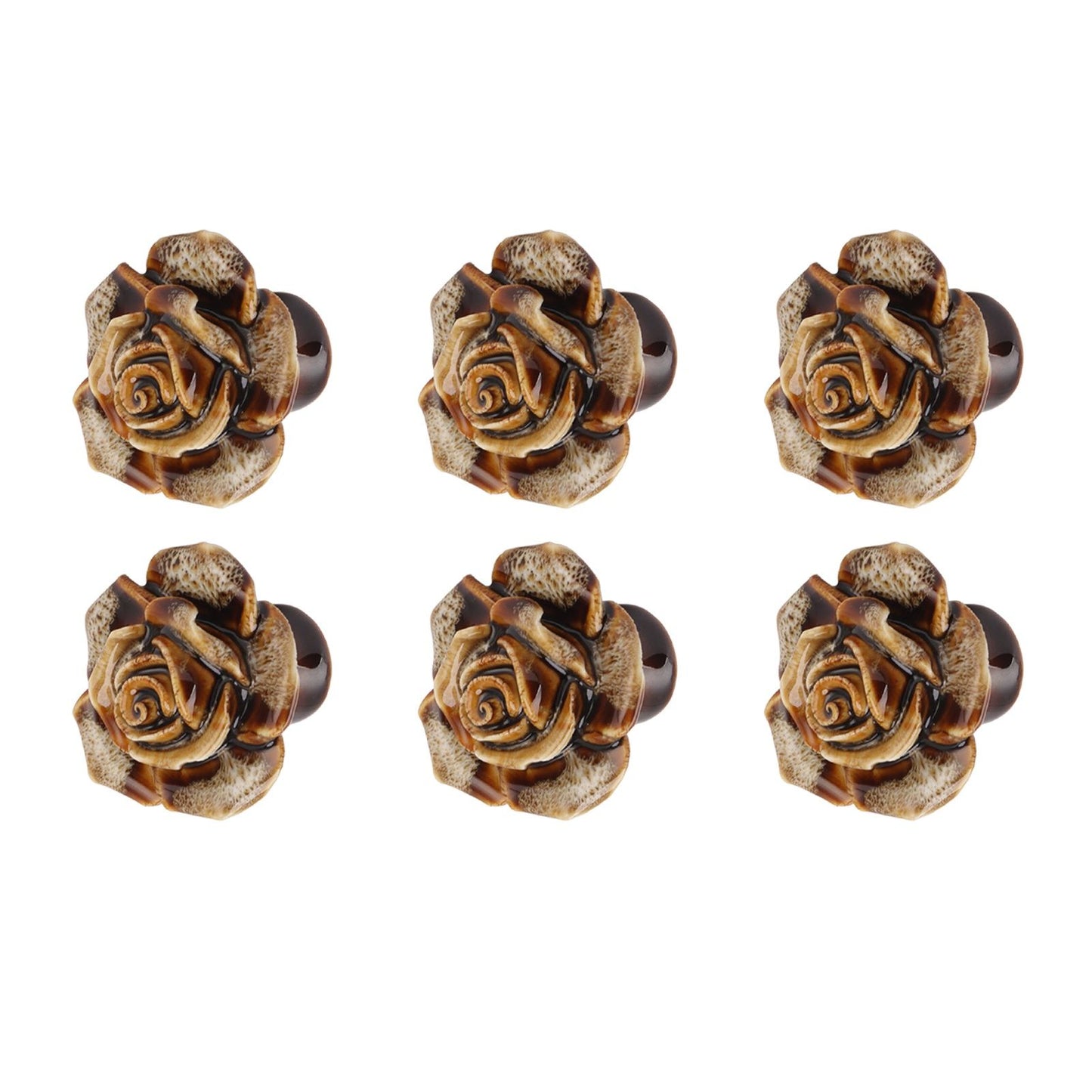 6Pcs Cabinet Knob Rose Flower Shape Delicate Ceramic Knob for Dresser Drawer Leopard White V1294-YM0521-3114230023811