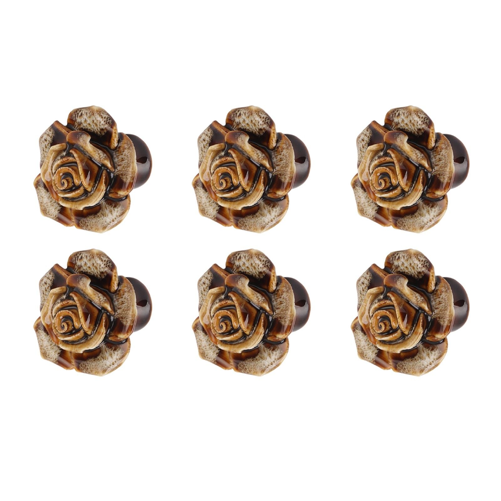 6Pcs Cabinet Knob Rose Flower Shape Delicate Ceramic Knob for Dresser Drawer Leopard White V1294-YM0521-3114230023811