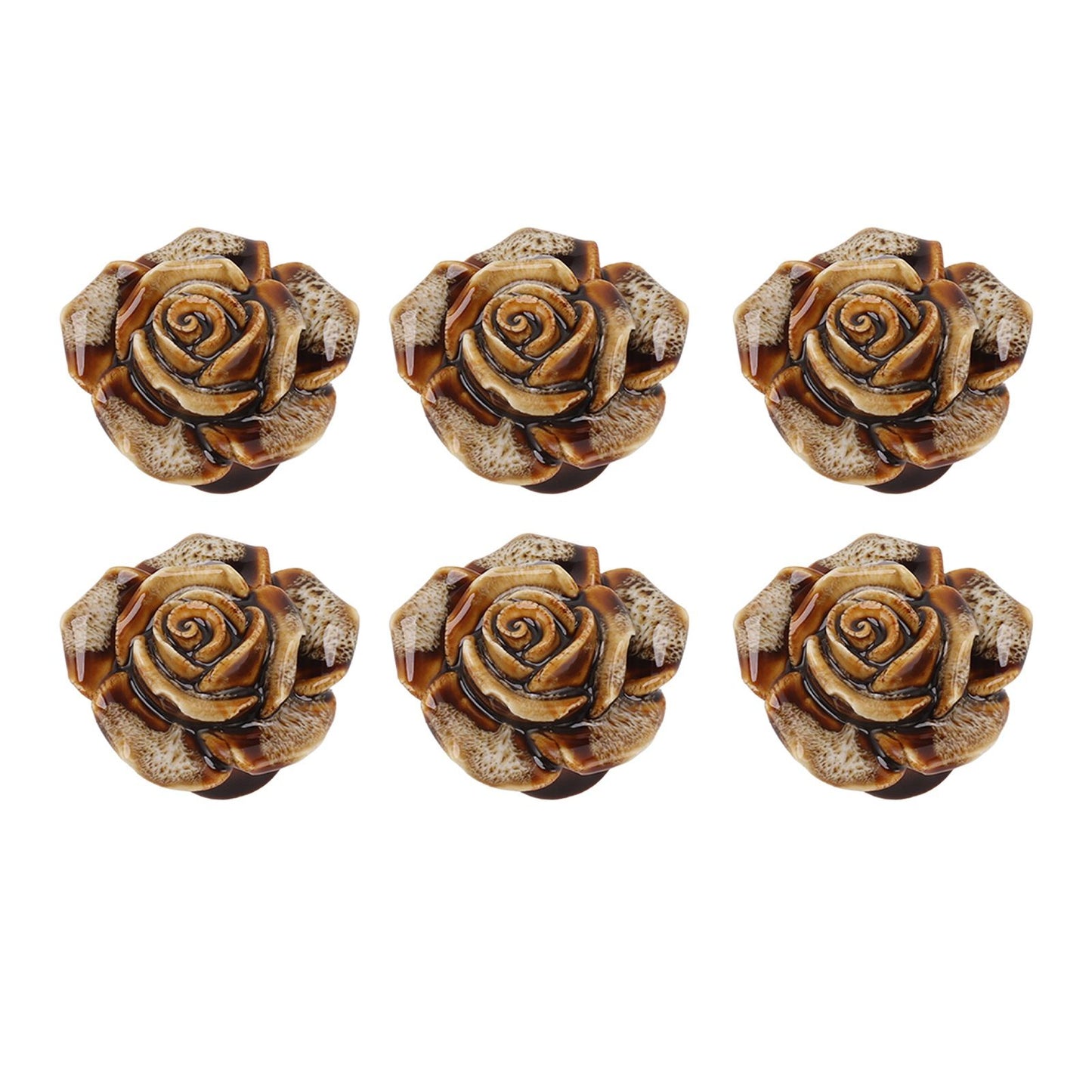 6Pcs Cabinet Knob Rose Flower Shape Delicate Ceramic Knob for Dresser Drawer Leopard White V1294-YM0521-3114230023811