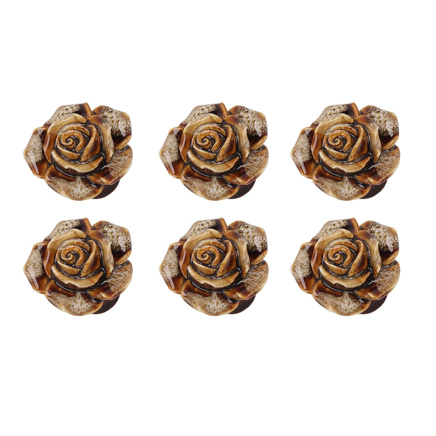 6Pcs Cabinet Knob Rose Flower Shape Delicate Ceramic Knob for Dresser Drawer Leopard White V1294-YM0521-3114230023811