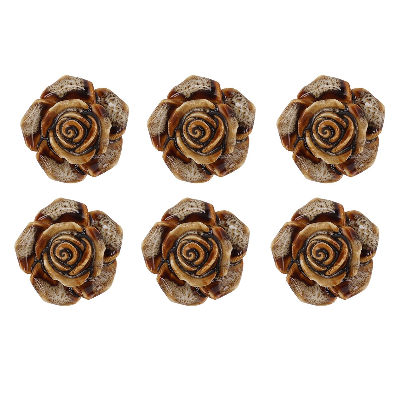 6Pcs Cabinet Knob Rose Flower Shape Delicate Ceramic Knob for Dresser Drawer Leopard White V1294-YM0521-3114230023811