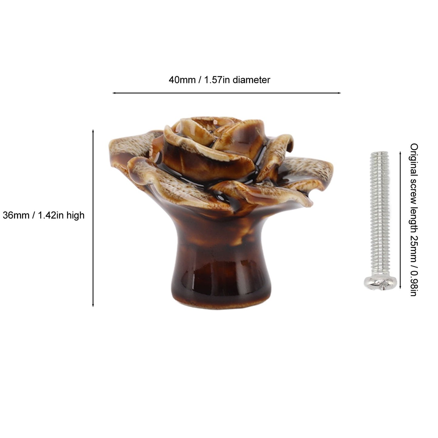 6Pcs Cabinet Knob Rose Flower Shape Delicate Ceramic Knob for Dresser Drawer Leopard White V1294-YM0521-3114230023811