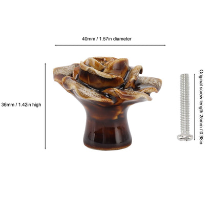 6Pcs Cabinet Knob Rose Flower Shape Delicate Ceramic Knob for Dresser Drawer Leopard White V1294-YM0521-3114230023811