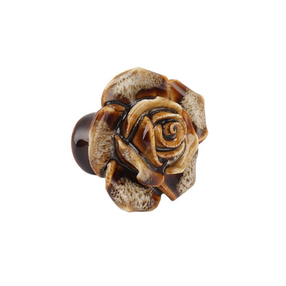6Pcs Cabinet Knob Rose Flower Shape Delicate Ceramic Knob for Dresser Drawer Leopard White V1294-YM0521-3114230023811