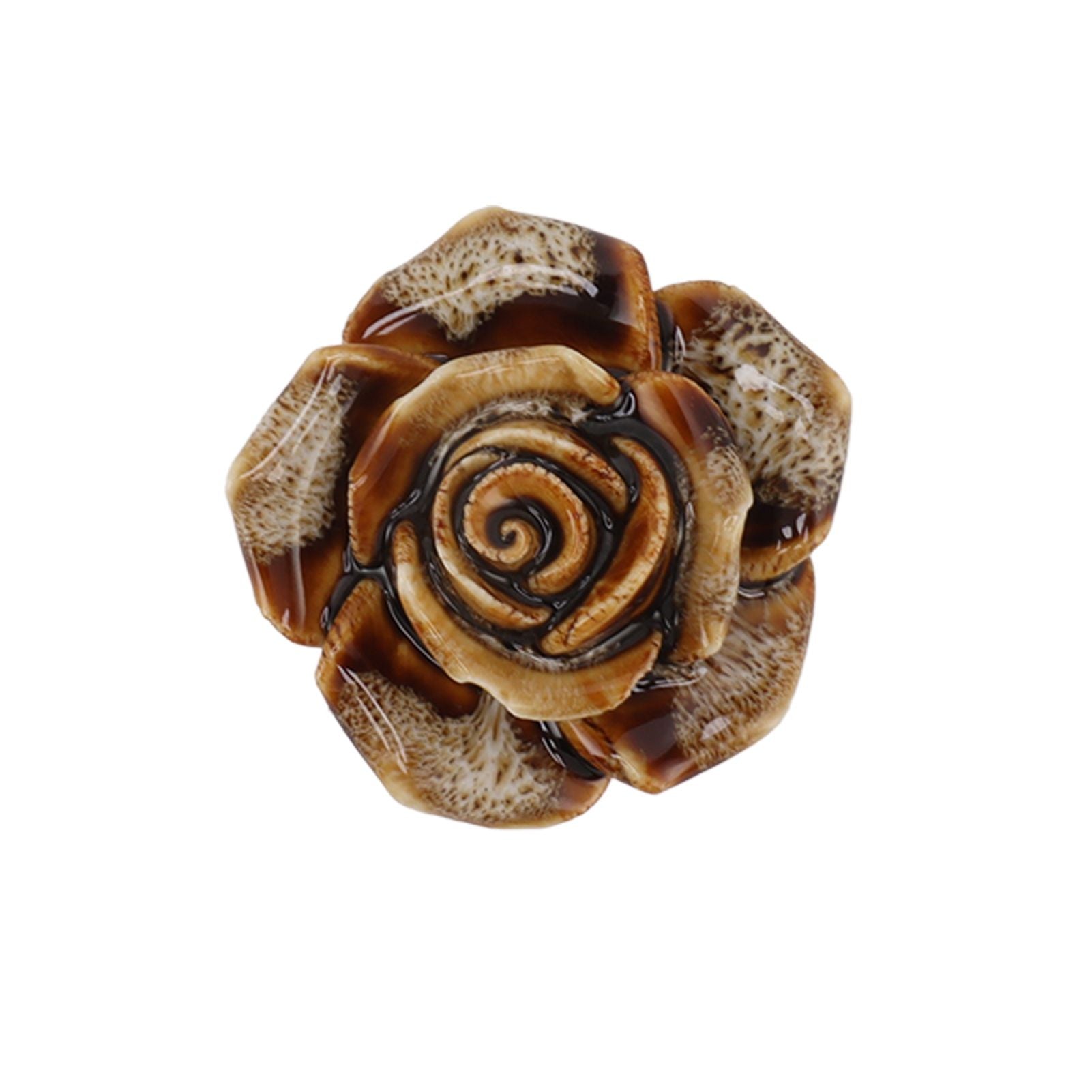 6Pcs Cabinet Knob Rose Flower Shape Delicate Ceramic Knob for Dresser Drawer Leopard White V1294-YM0521-3114230023811