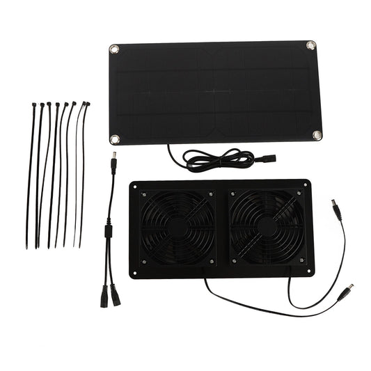 12V 20W Solar Powered Fan Kit Monocrystalline Silicon 3W Dual Cooling Fan for Car Greenhouse V1294-YM0521-3114230026411