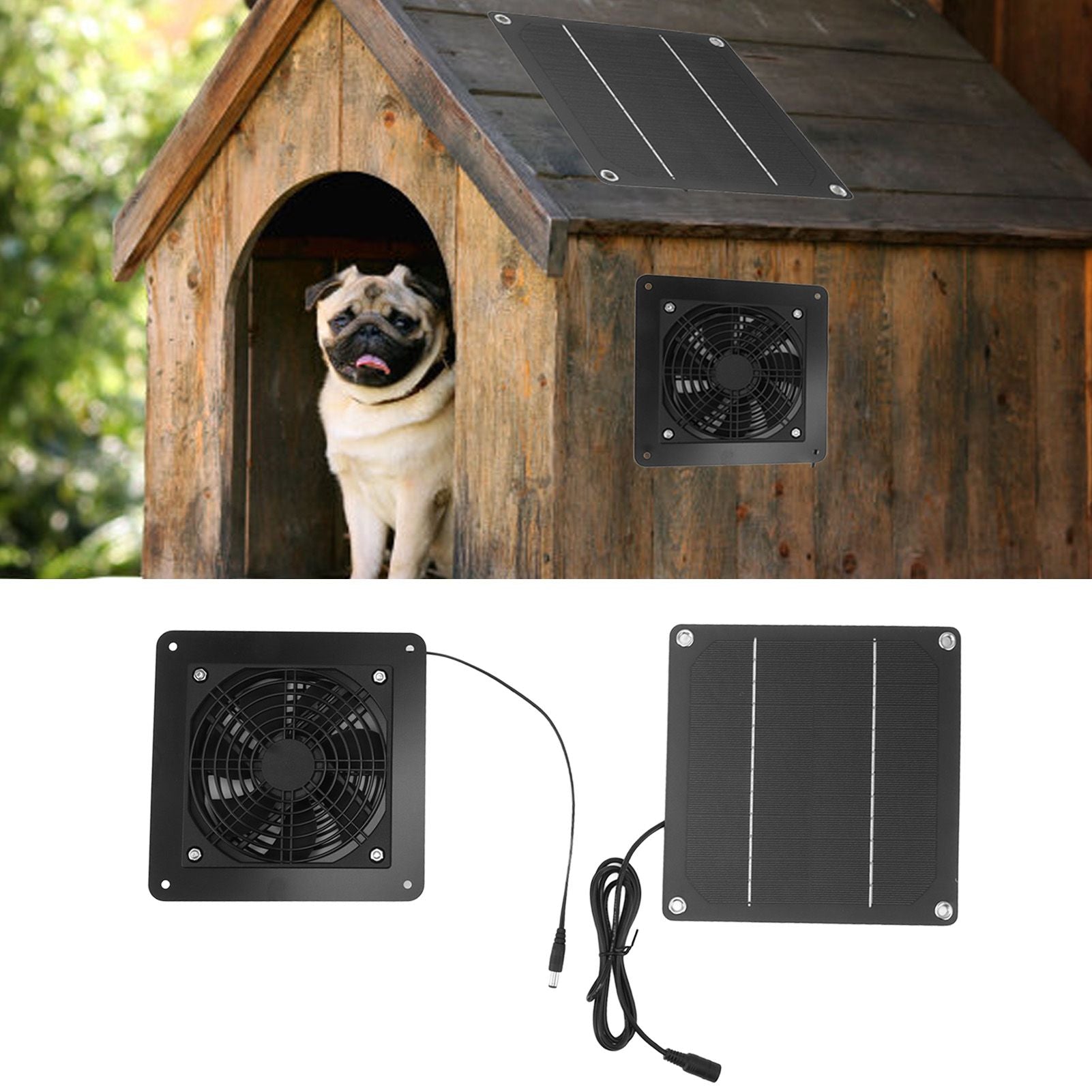 10W Solar Panel Fan Kit High Speed Solar Panel Powered Fan with 150cm Cable Protection Net for Pet House V1294-YM0521-3114230026611