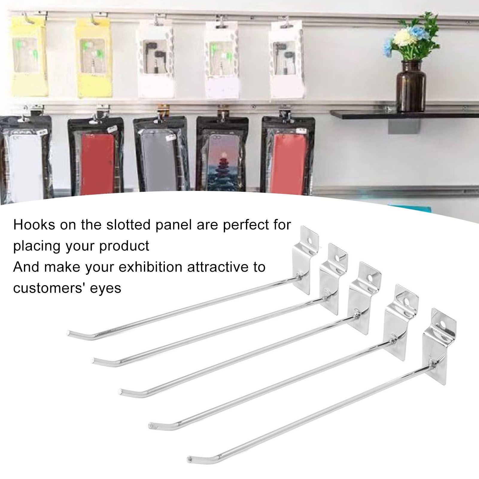 50Pcs Supermarket Shelf Hook Iron Strong Wear Resistant Flat Tip Peg Board Hook Slatwall Hanger V1294-YM0521-3114230037411