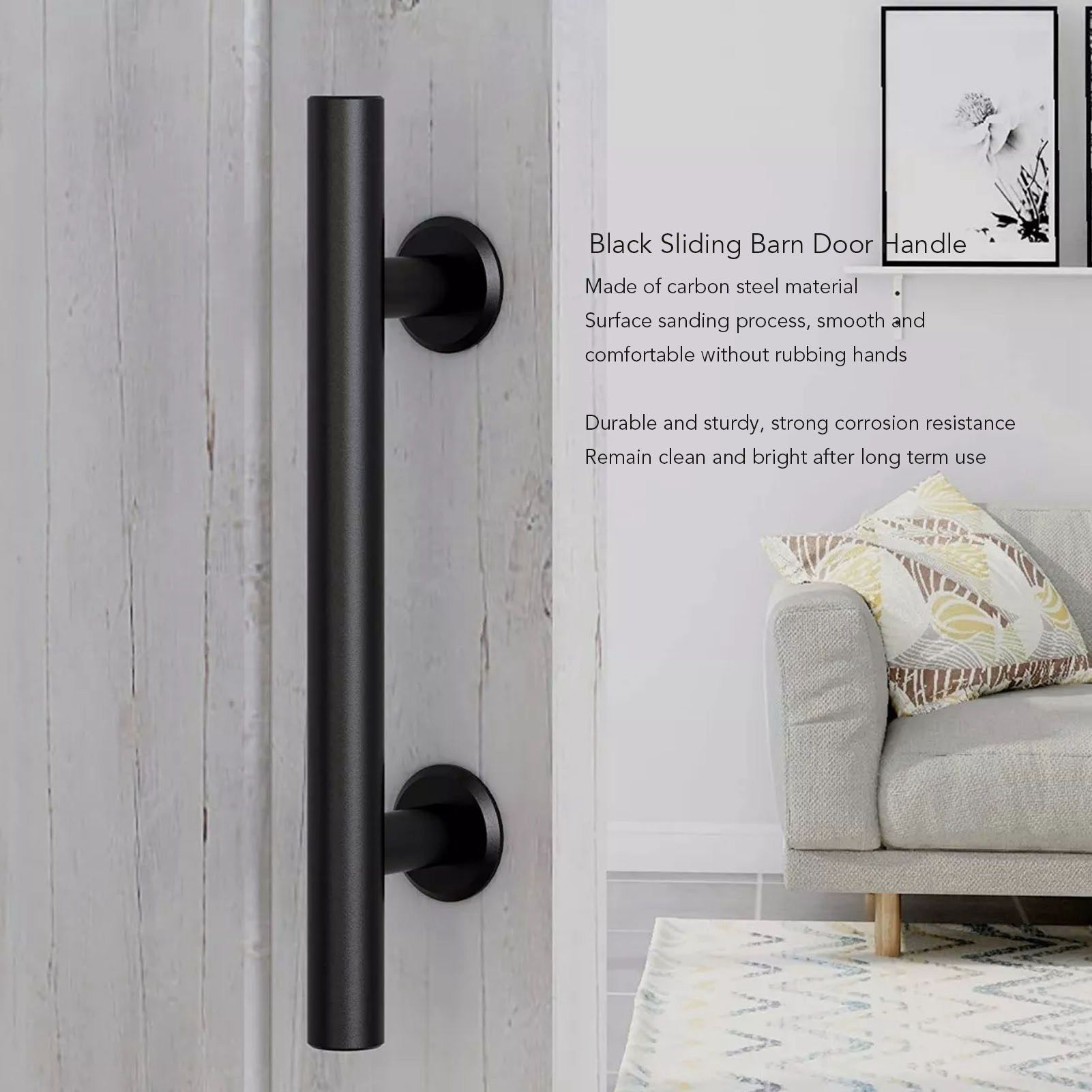 Sliding Barn Door Handle Black Carbon Steel Barn Door Handle for Cabinets Wardrobes V1294-YM0521-3114230037811