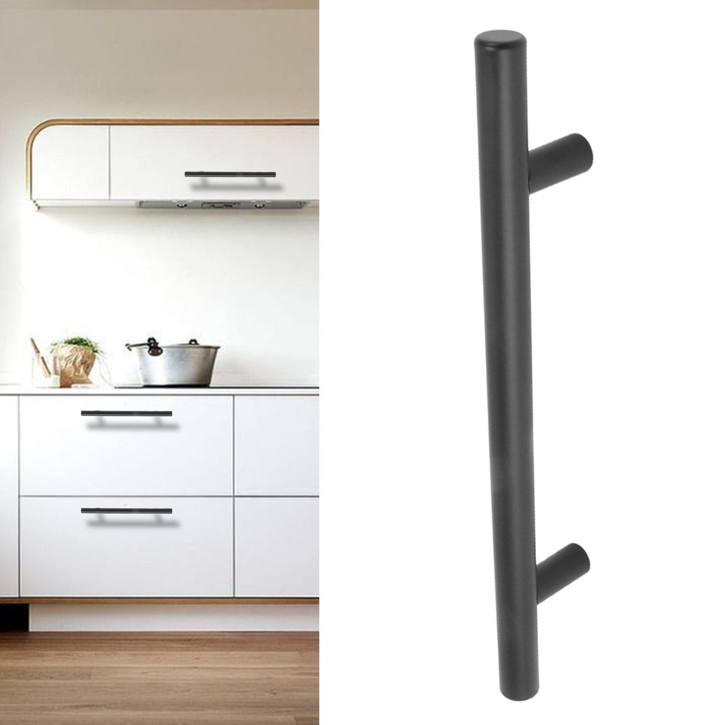10PCS Cabinet Door T Handle Stainless Steel Modern Wardrobe Drawer Pull Handle for Bedroom Living Room Black V1294-YM0521-3114230038511