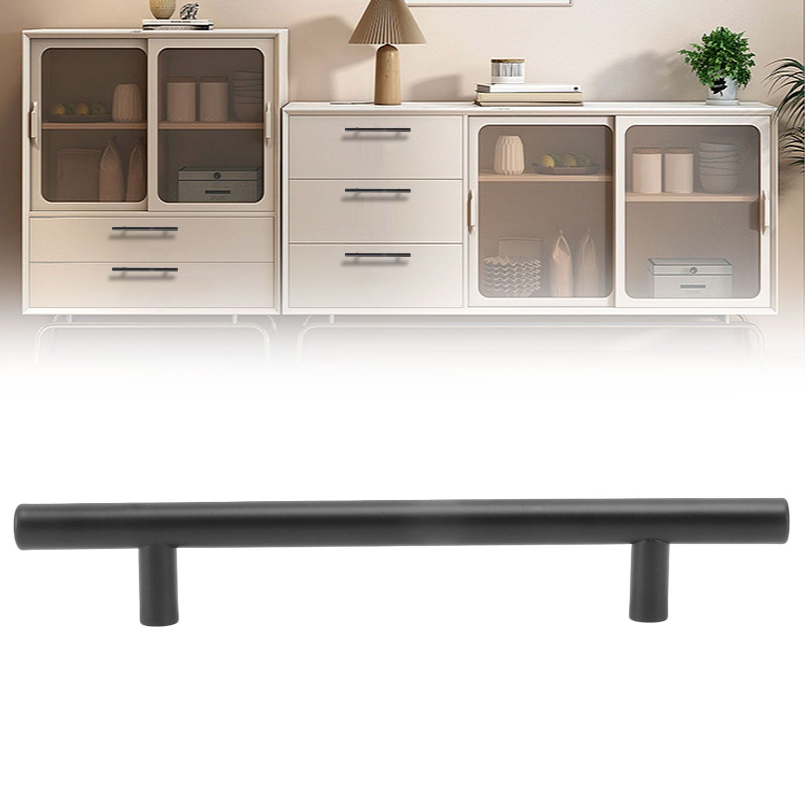 10PCS Cabinet Door T Handle Stainless Steel Modern Wardrobe Drawer Pull Handle for Bedroom Living Room Black V1294-YM0521-3114230038511
