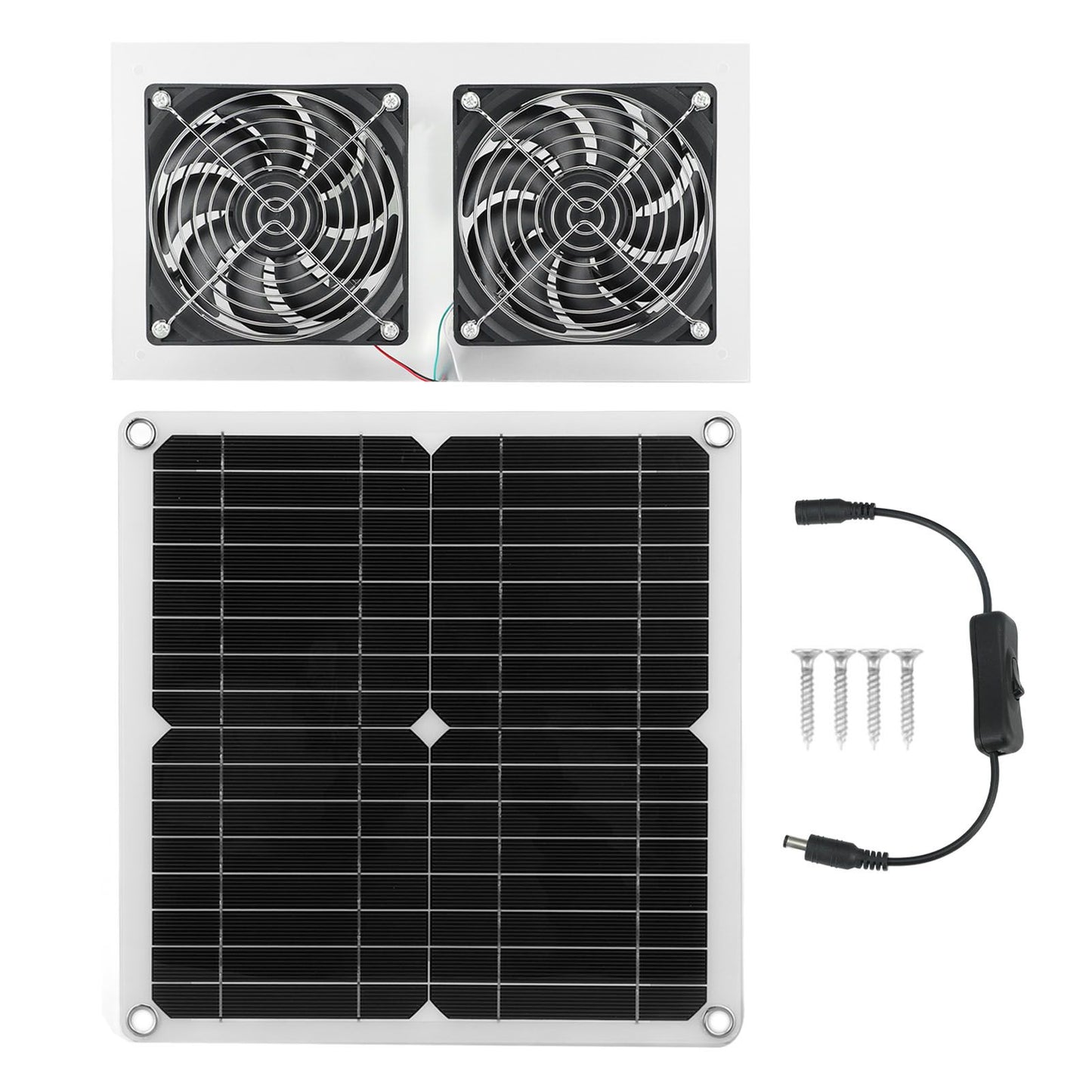 25W Solar Panel Fan Kit IPX65 Waterproof Low Noise Efficient Solar Powered Dual Fan for Chicken Coop Kennel V1294-YM0521-3114230040711