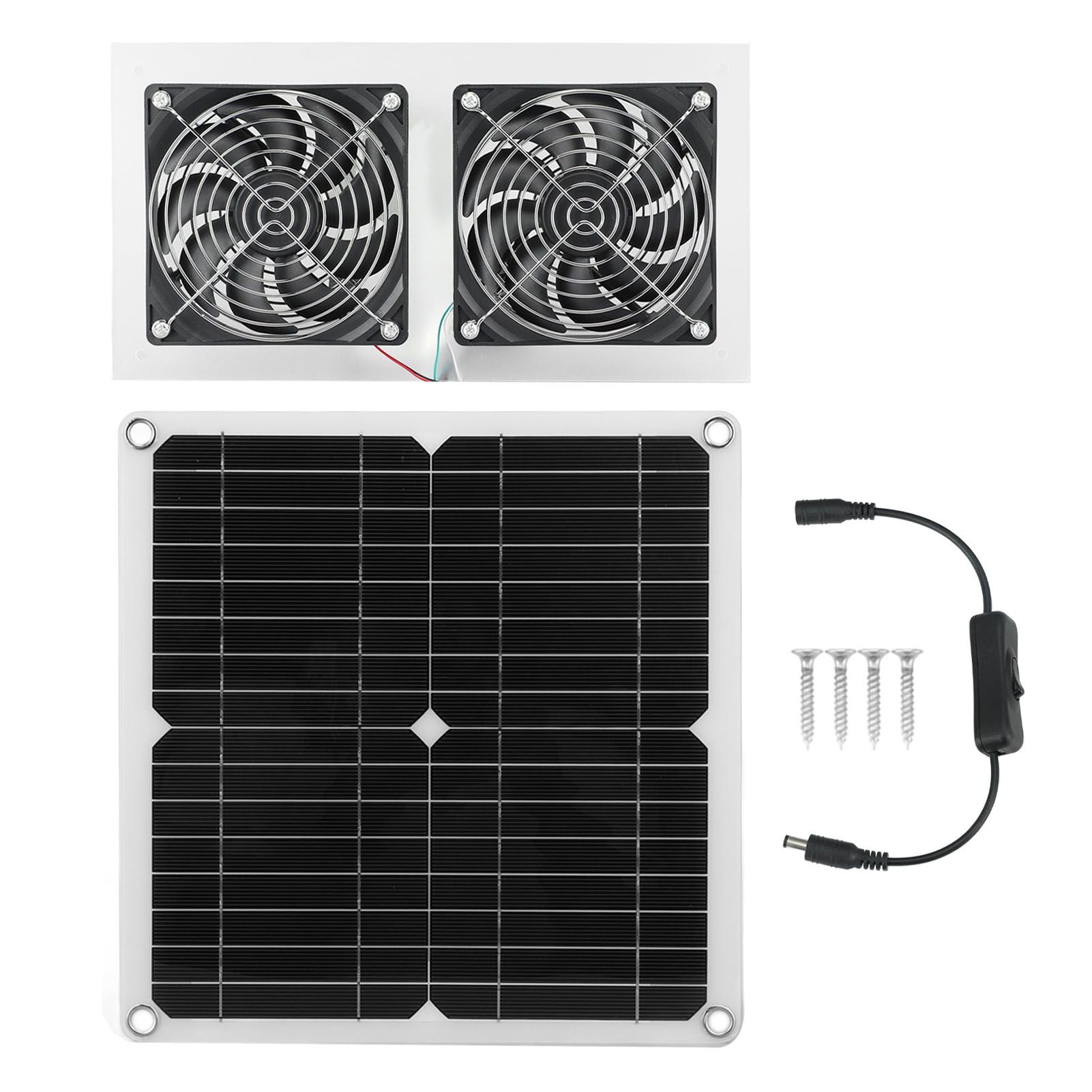 25W Solar Panel Fan Kit IPX65 Waterproof Low Noise Efficient Solar Powered Dual Fan for Chicken Coop Kennel V1294-YM0521-3114230040711