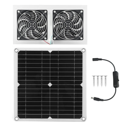 25W Solar Panel Fan Kit IPX65 Waterproof Low Noise Efficient Solar Powered Dual Fan for Chicken Coop Kennel V1294-YM0521-3114230040711