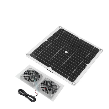 25W Solar Panel Fan Kit IPX65 Waterproof Low Noise Efficient Solar Powered Dual Fan for Chicken Coop Kennel V1294-YM0521-3114230040711