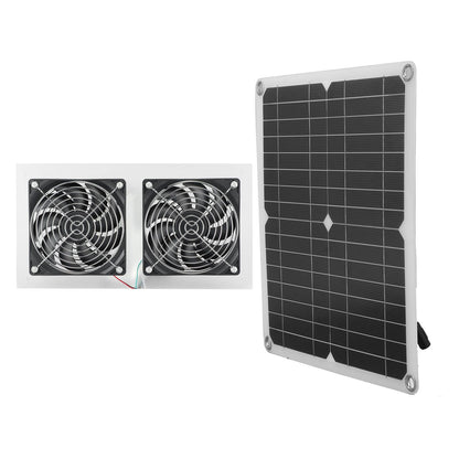 25W Solar Panel Fan Kit IPX65 Waterproof Low Noise Efficient Solar Powered Dual Fan for Chicken Coop Kennel V1294-YM0521-3114230040711