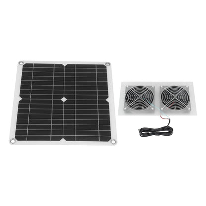 25W Solar Panel Fan Kit IPX65 Waterproof Low Noise Efficient Solar Powered Dual Fan for Chicken Coop Kennel V1294-YM0521-3114230040711
