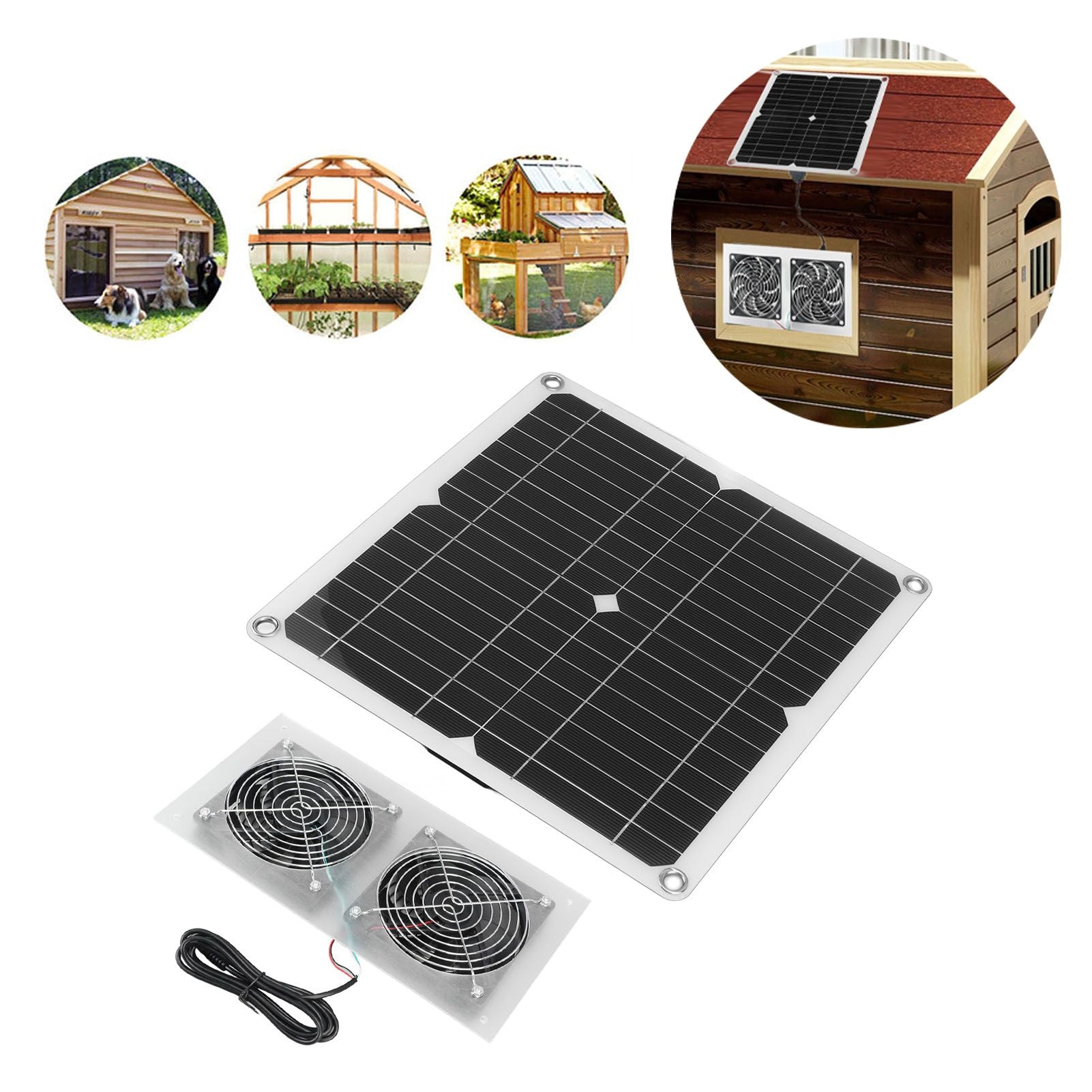 25W Solar Panel Fan Kit IPX65 Waterproof Low Noise Efficient Solar Powered Dual Fan for Chicken Coop Kennel V1294-YM0521-3114230040711