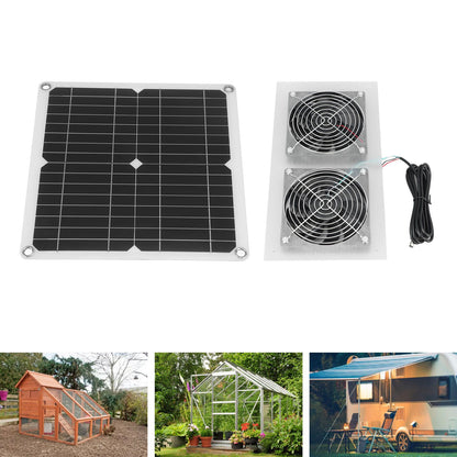 25W Solar Panel Fan Kit IPX65 Waterproof Low Noise Efficient Solar Powered Dual Fan for Chicken Coop Kennel V1294-YM0521-3114230040711