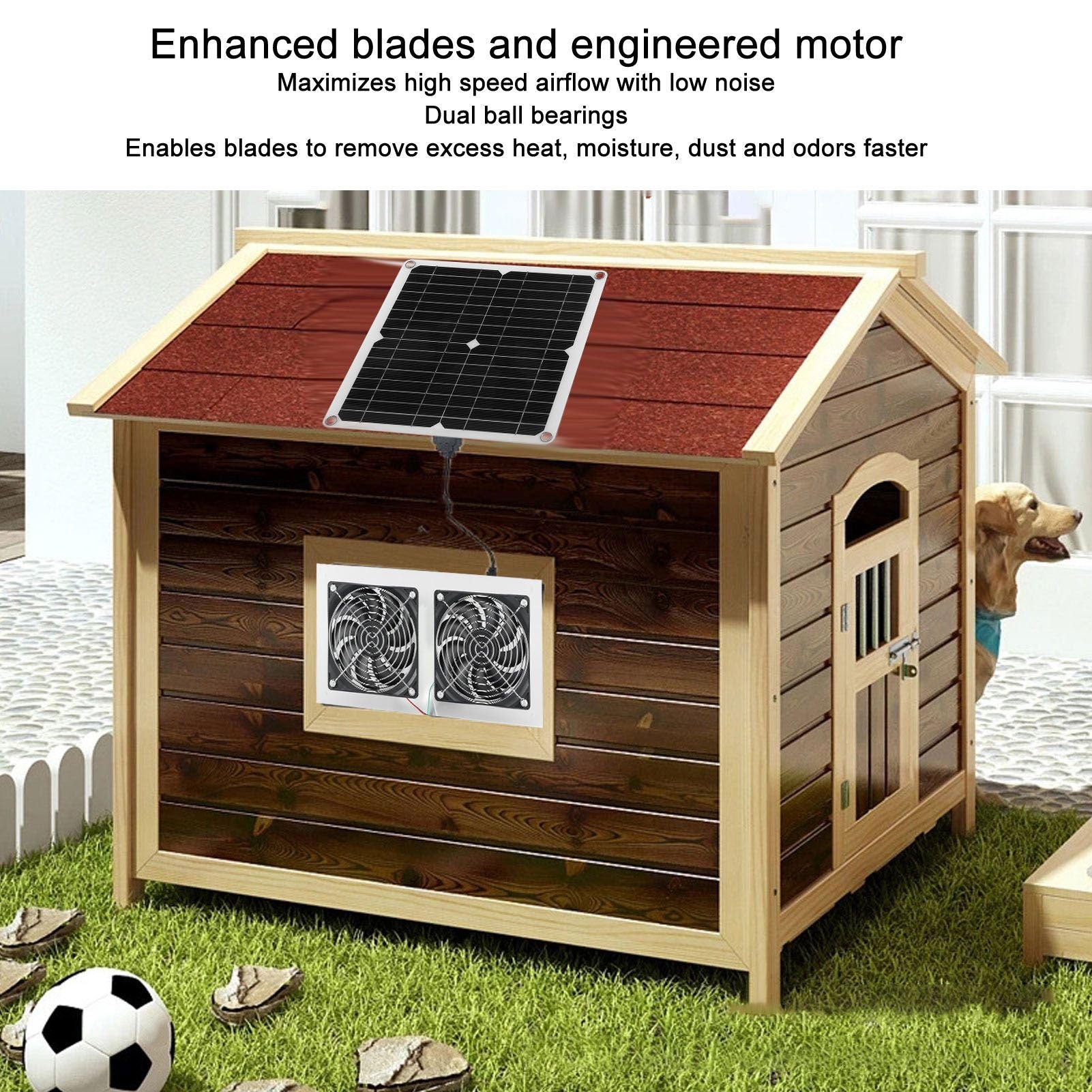 25W Solar Panel Fan Kit IPX65 Waterproof Low Noise Efficient Solar Powered Dual Fan for Chicken Coop Kennel V1294-YM0521-3114230040711