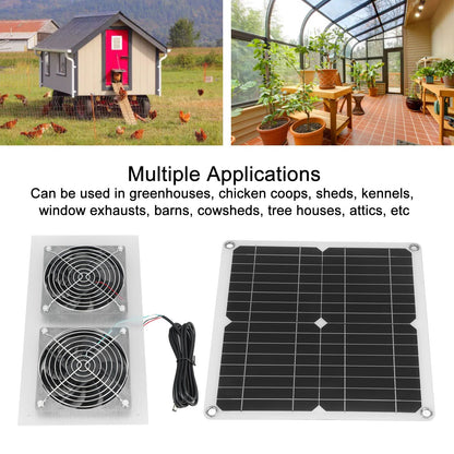 25W Solar Panel Fan Kit IPX65 Waterproof Low Noise Efficient Solar Powered Dual Fan for Chicken Coop Kennel V1294-YM0521-3114230040711