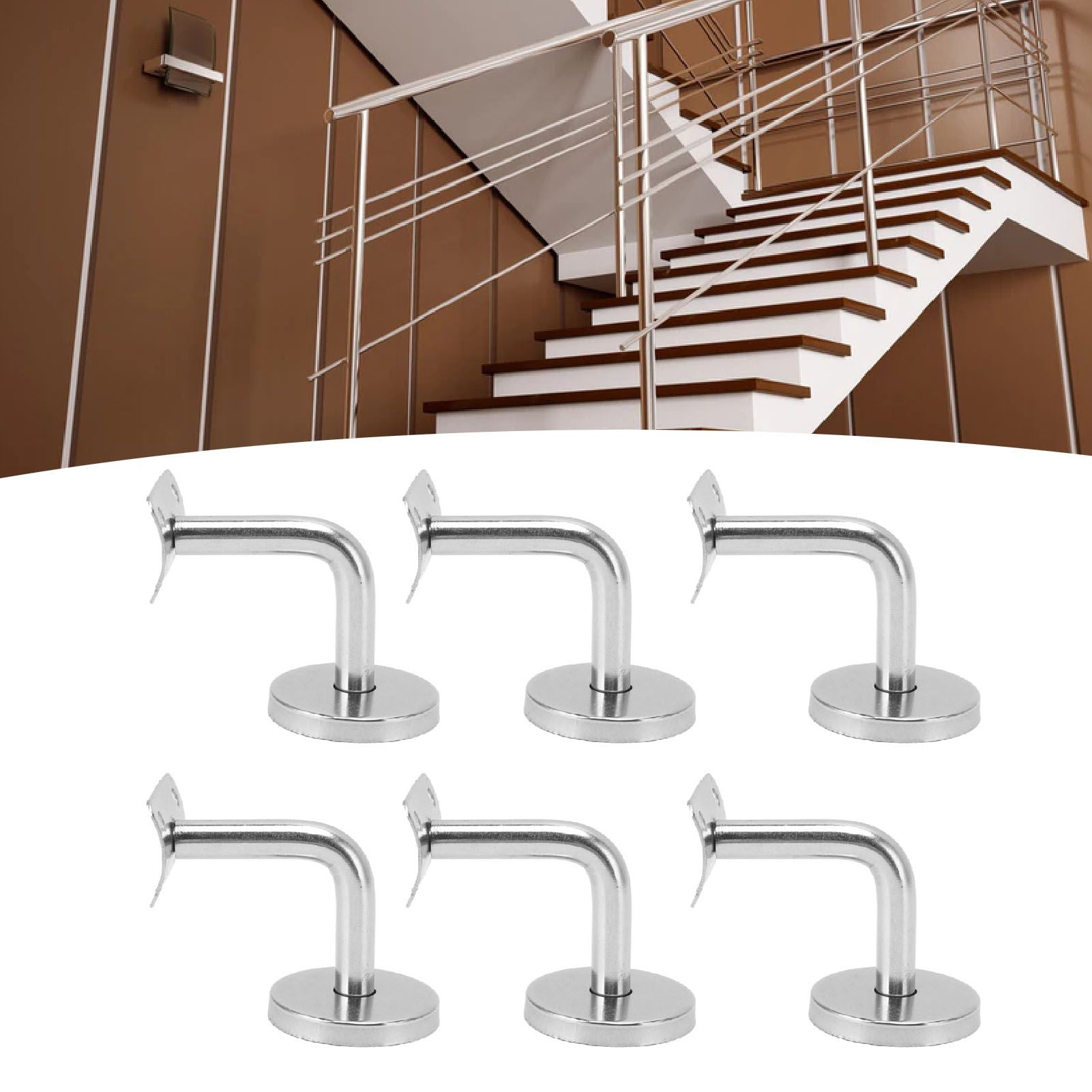 6 Pcs Wall Handrail Bracket 304 Stainless Steel Strong Bearing Stair Railing Support V1294-YM0521-3114230042511