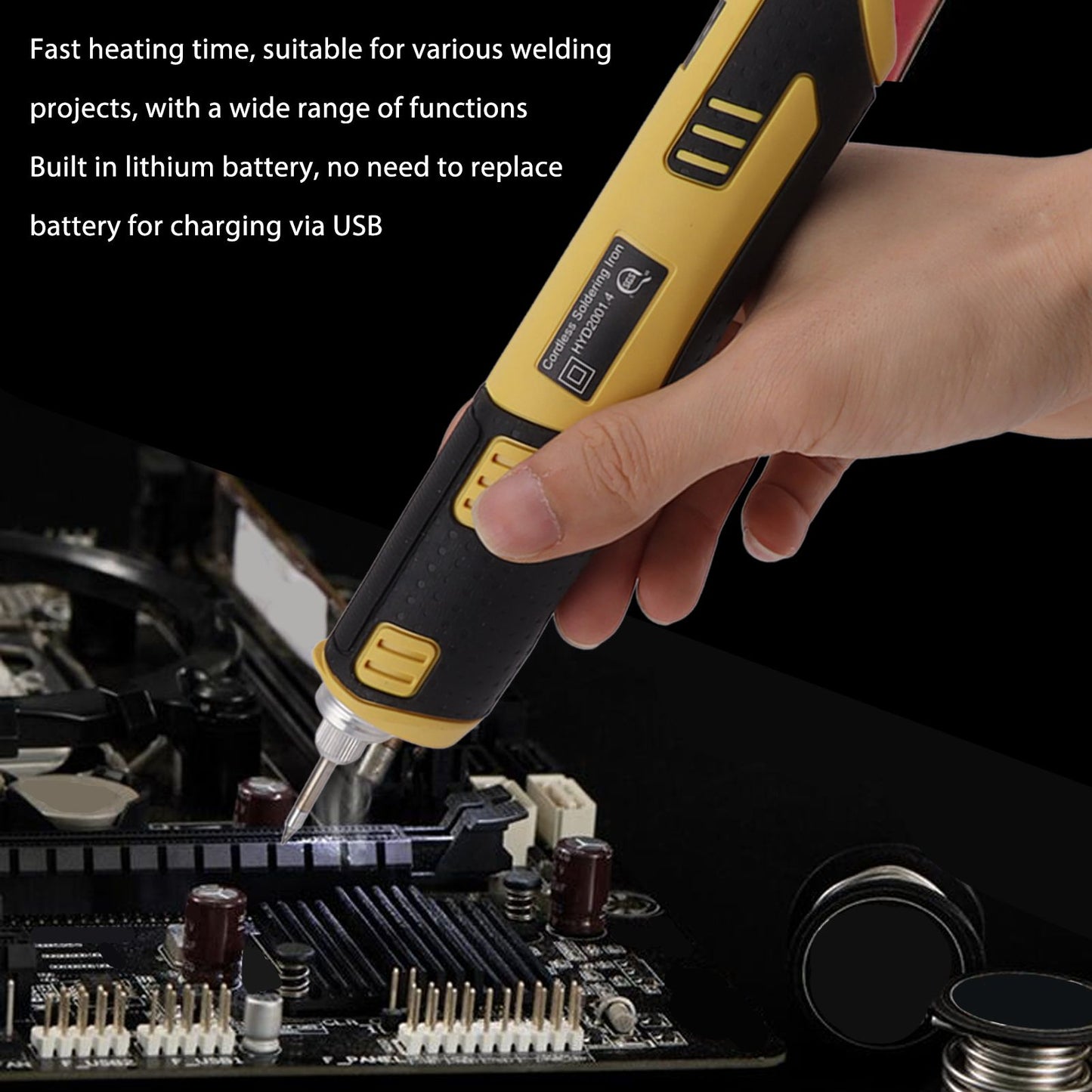 Portable Cordless Soldering Iron Kit Cordless Soldering Iron with Rechargeable Lithium Ion Battery Yellow V1294-YM0521-3114230047911