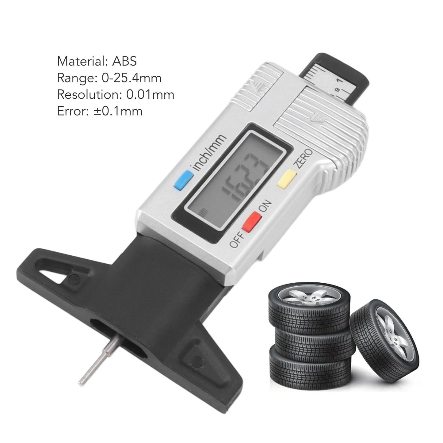 Digital Tire Tread Depth Gauge Tire Tread Depth Measuring Tool 0-25.4mm Range Accurate Reading V1294-YM0521-3114230048711